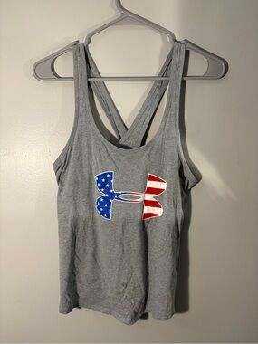 Under Armour Gray Women's Crossback Tank with American Flag Logo